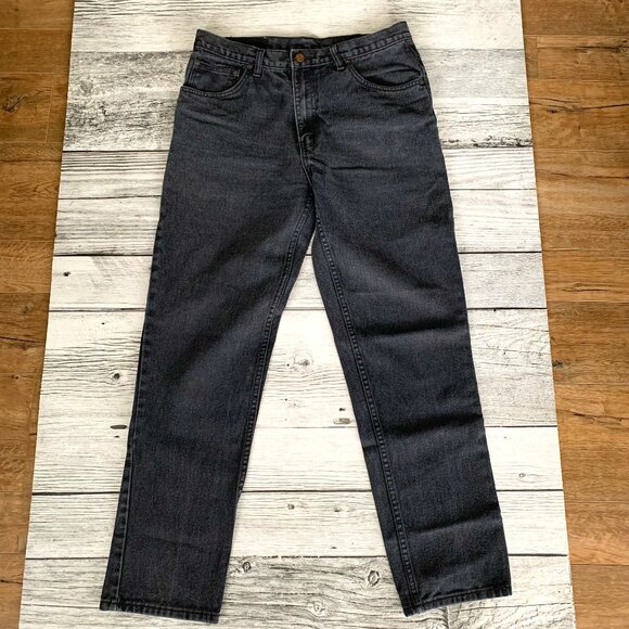 Vintage 90s LA Blues Faded Washed Black Denim Tapered Straight Leg Jeans - Picture 1 of 11